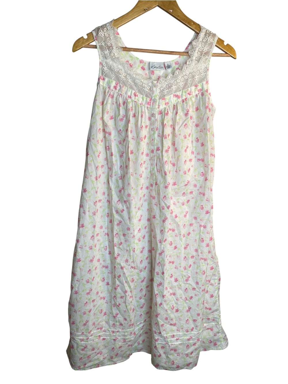Kim Rogers Cream Chemise with Pink Rose Print and Lace Trim